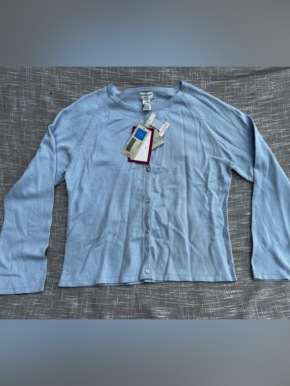Covington Powder Blue Crewneck Button Cardigan
